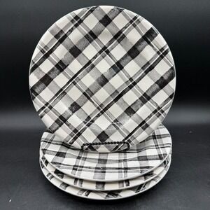PIER 1 BRADFORD BUFFALO CHECK Black White 4 Salad Plates Plaid